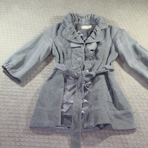 SUPER CHIC! a'reve Size Large Grey Ruffled Belted Pea Coat